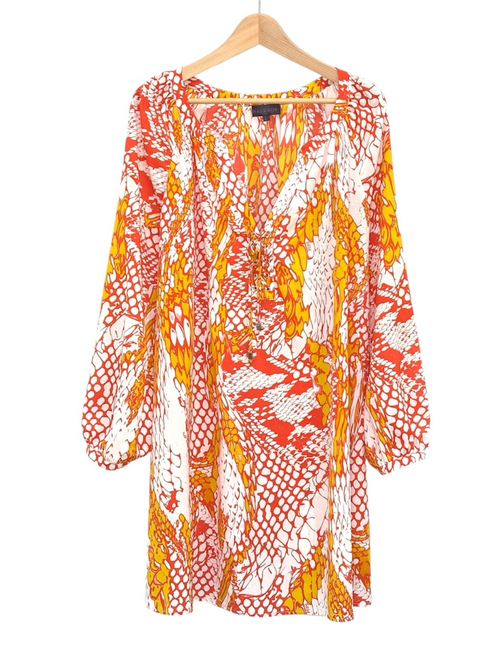 Hale Bob Abstract Snake Print Tunic Dress Resort Retro Boho Orange White Size L